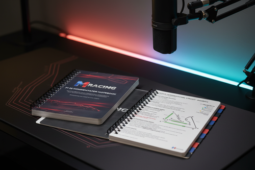 F1 25 Commentator Notebook in streaming setup